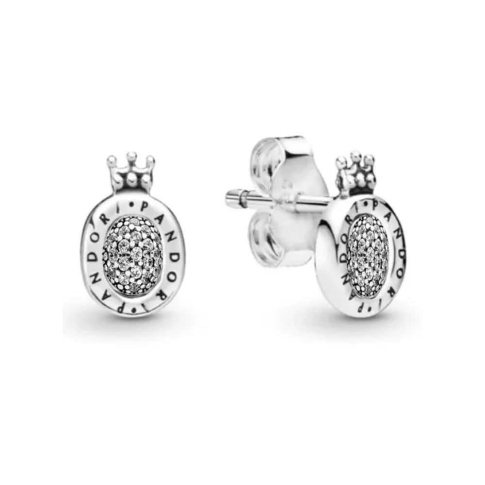 Aretes Pandora plata Boton Corona O Aretes Pandora plata Boton Corona O