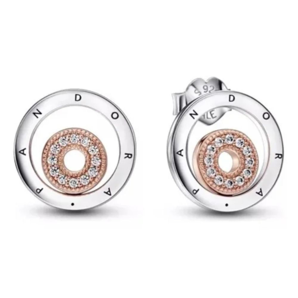 Aretes Pandora plata circulo con logo Aretes Pandora plata circulo con logo
