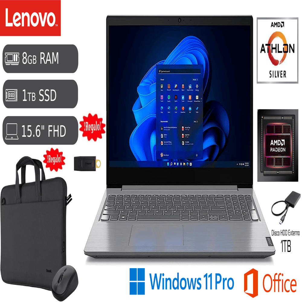 Laptop Lenovo V15 G4 AMD Silver 7120U 8GB RAM 1TB SSD 1TB HDD EXT 128GB USB