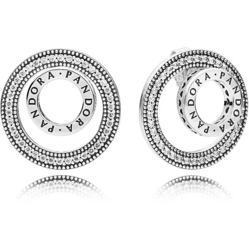 Aretes Pandora con logo circonica transparente