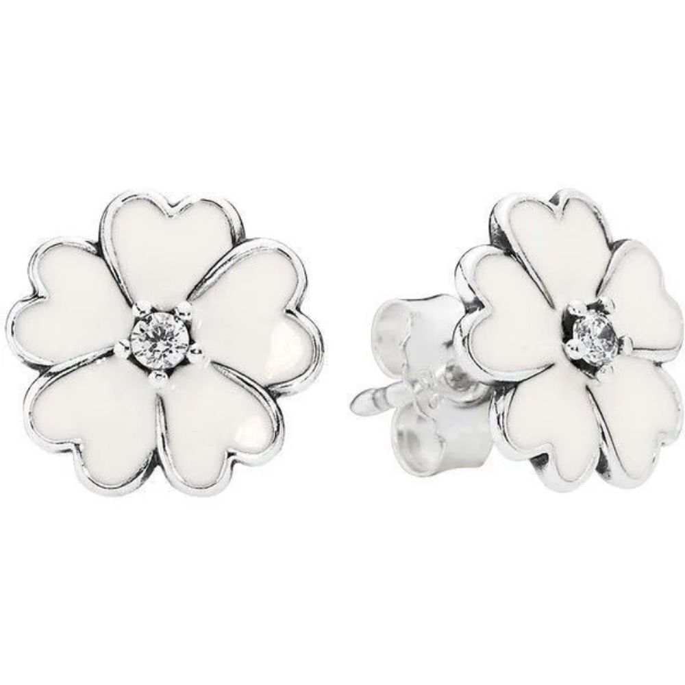 Aretes Pandora Flor de Primula Blanca