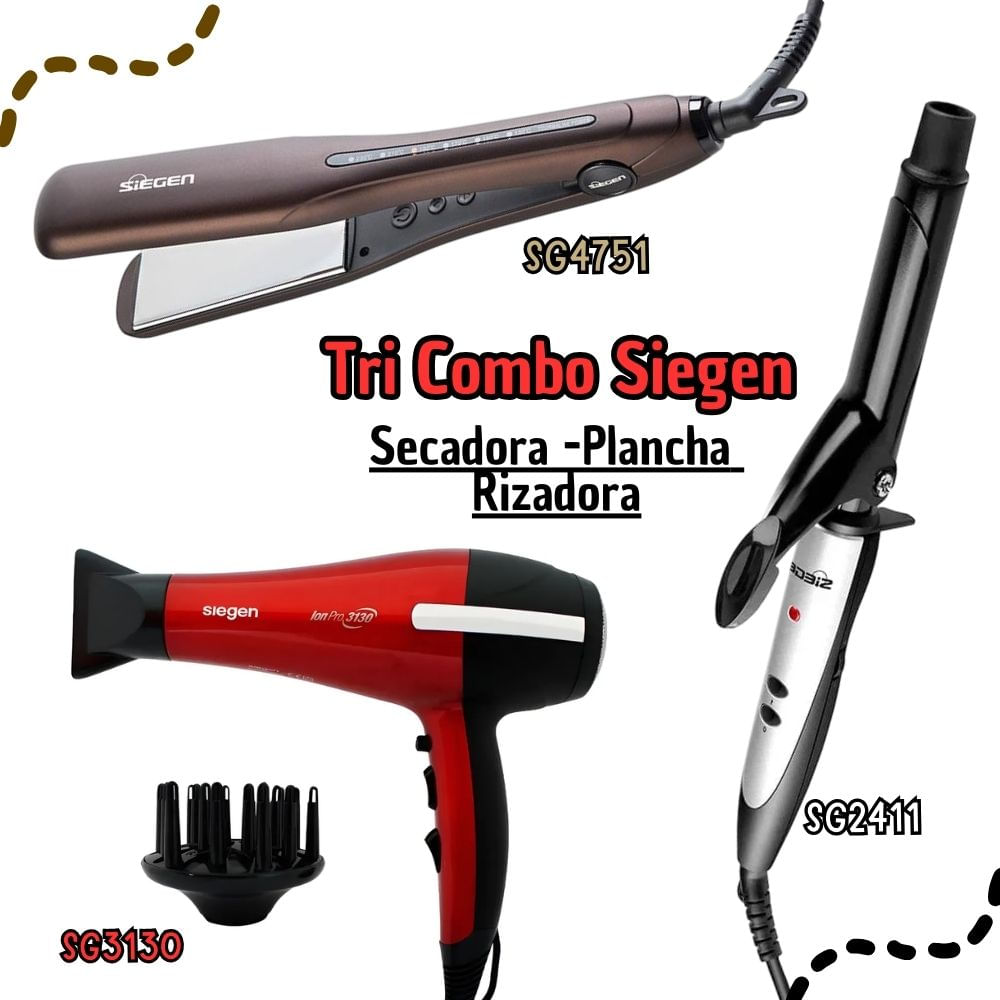 Tricombo Siegen Secadora SG3130+ Alisadora SG4751 + Rizadora SG2411
