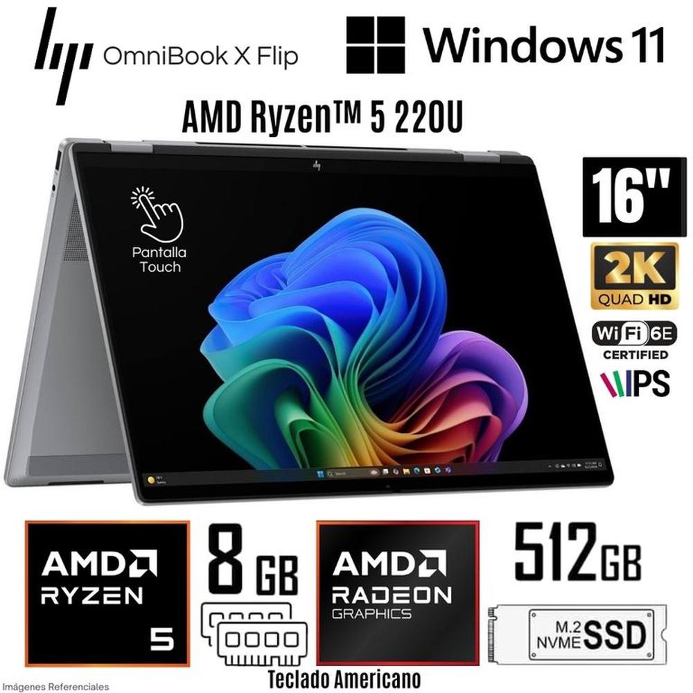 Laptop HP OmniBook X Flip 16-BE0003DX AMD Ryzen 5 220 8GB RAM 512GB SSD 16 2K IPS - Grey
