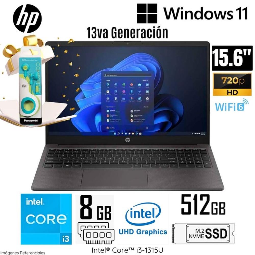 Laptop HP 250 G10 Intel Core i3-1315U 8GB RAM 512GB SSD 15.6 HD A29CMLA mas Regalo
