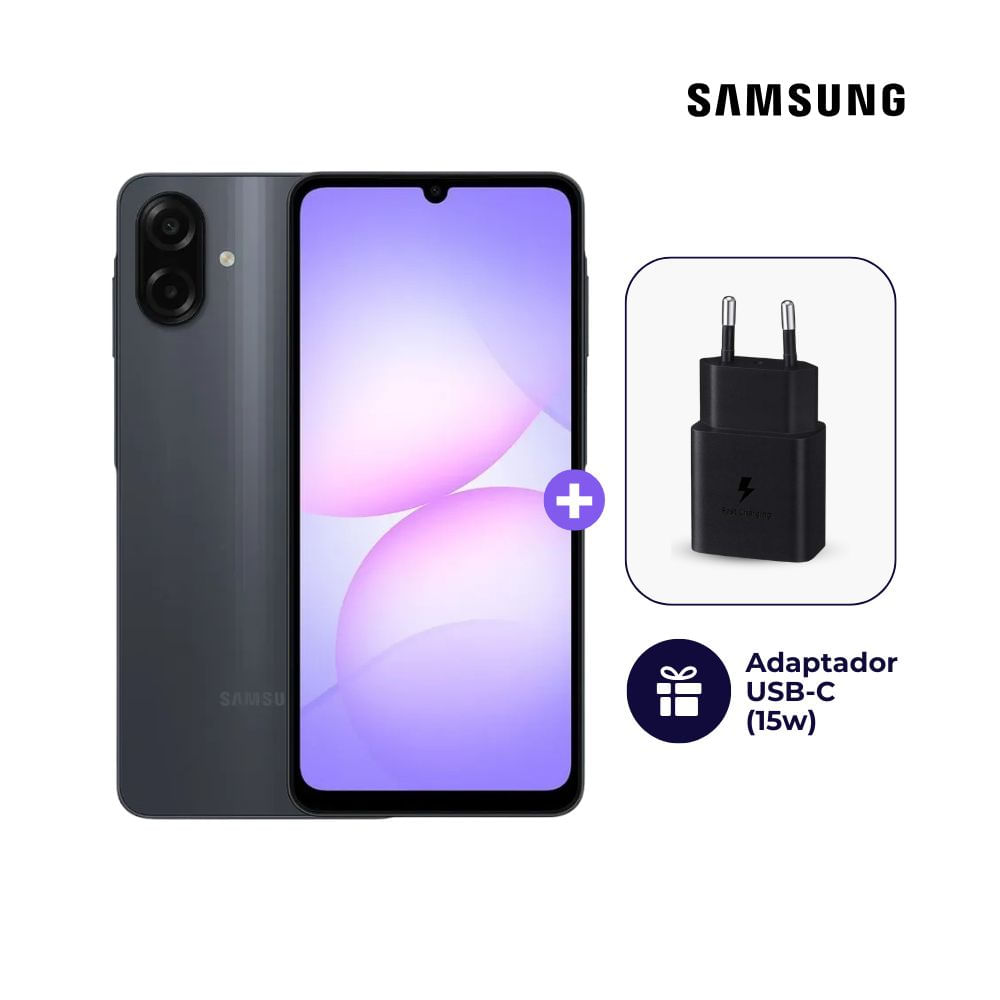 Samsung Galaxy A07 128GB 4GB Negro + Adaptador USB-C Samsung Original 15W + Mica