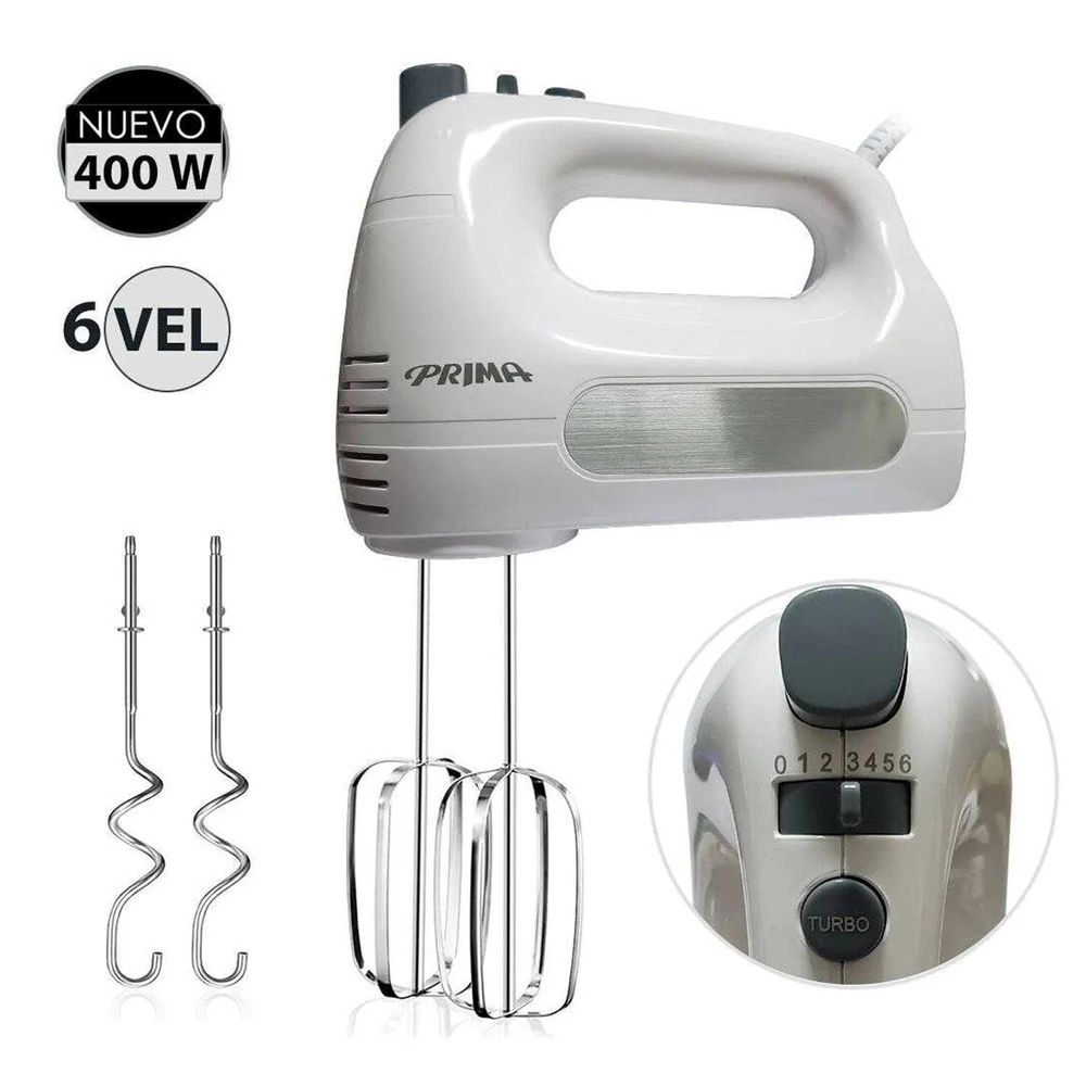 Batidora de Mano Prima HM9105E 6 Velocidades 400 Watts Blanco Batidora de Mano Prima HM9105E 6 Velocidades 400 Watts Blanco