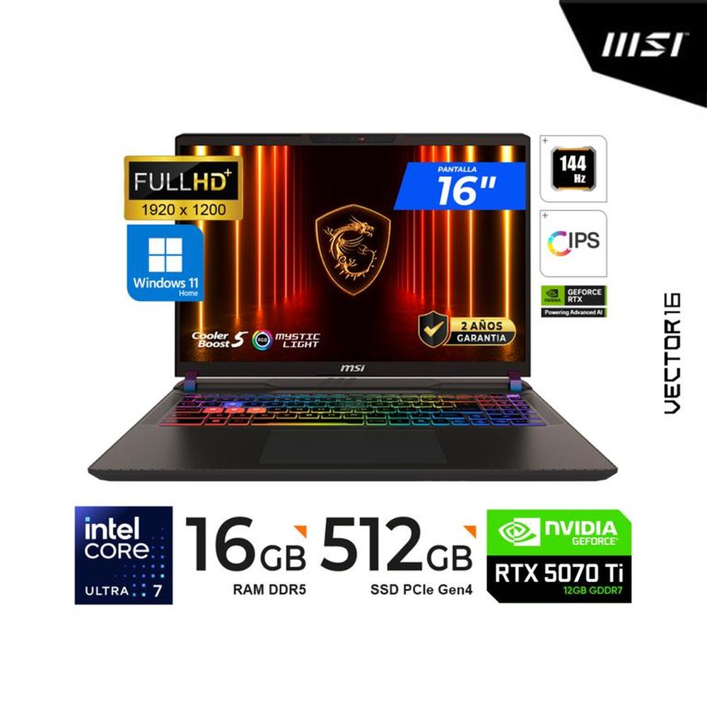 LAPTOP MSI VECTOR 16 HX AI 16 FHD IPS ULTRA I7-255HX 16GB 512GB M.2 RTX 5070TI 12GB WIN 11 H.