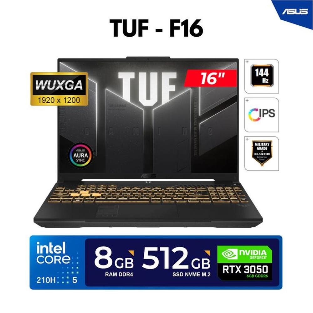 LAPTOP ASUS F16 16 WUXGA IPS Core Ultra 5-210H 4.80GHz 8GB DDR4 512GB SSD RTX 3050 6GB FREEDOS