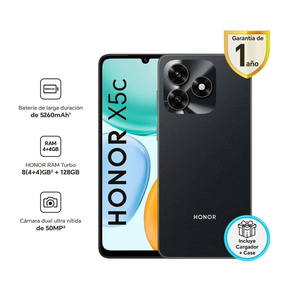 Celular 4G Honor X5c 128GB 4GB 50MP Midnight Black