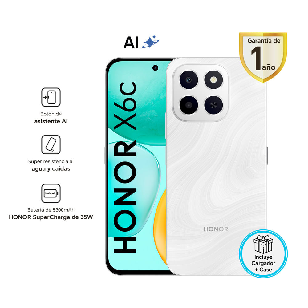 Celular 4G Honor X6C 256GB 6GB 50MP Moonlight White