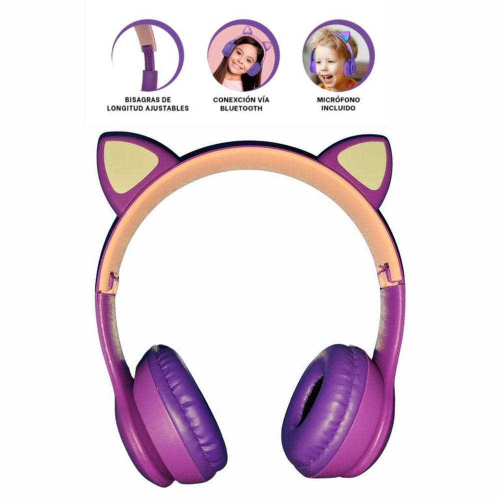 Auriculares Cat Ear Kitten Orejas de Gato con luces LED color MORADO
