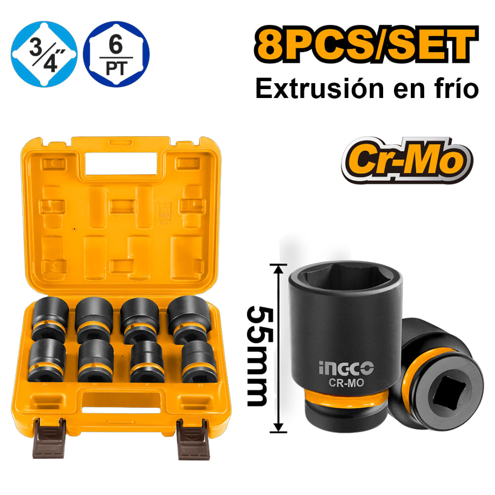 Set 8 Dados de Impacto Ingco de 26 a 38MM HKISSD34081
