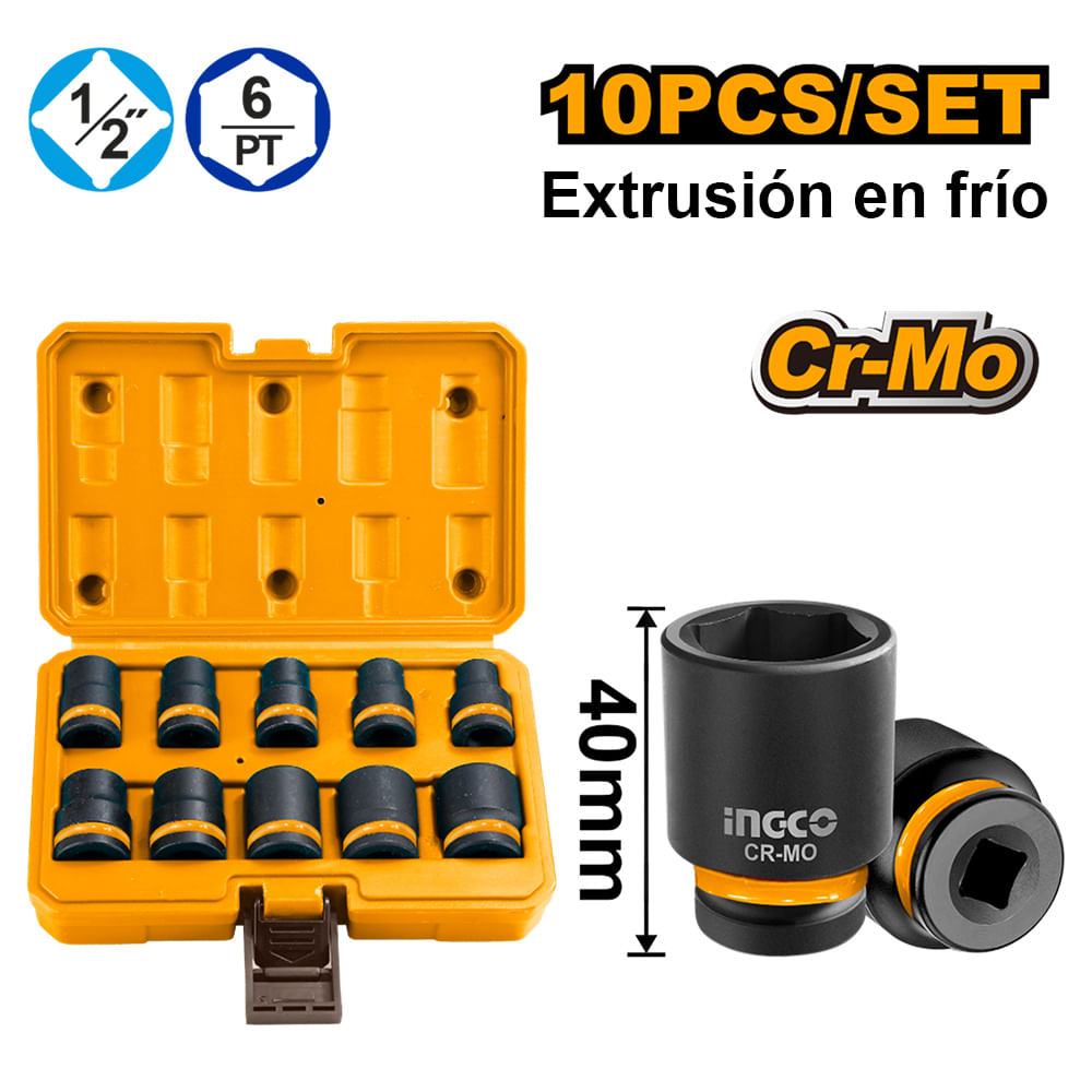 Set 10 Dados de Impacto Ingco de 10 a 24MM HKISSD12101