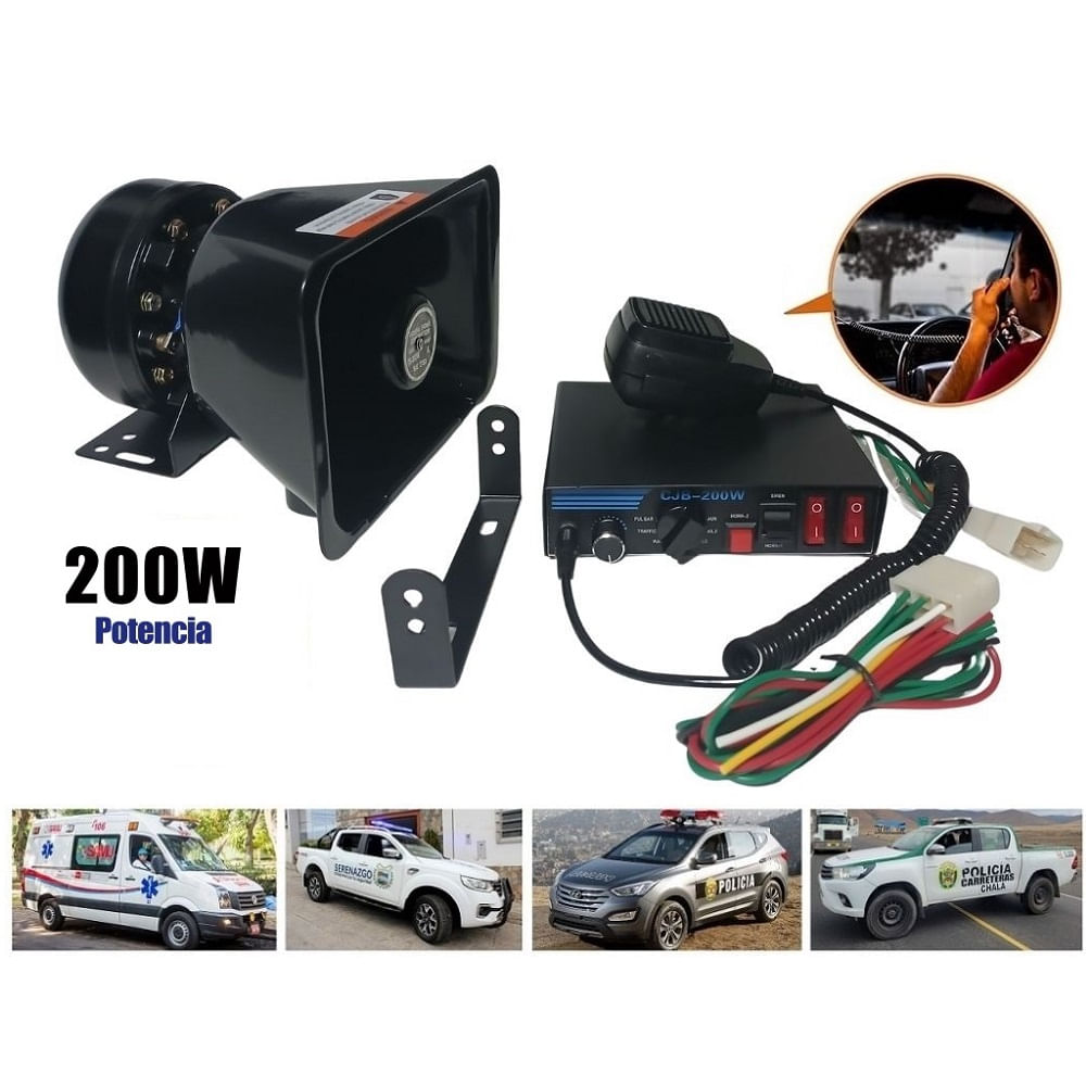 Sirena Patrullero Altavoz 12V 200W 9 tonos
