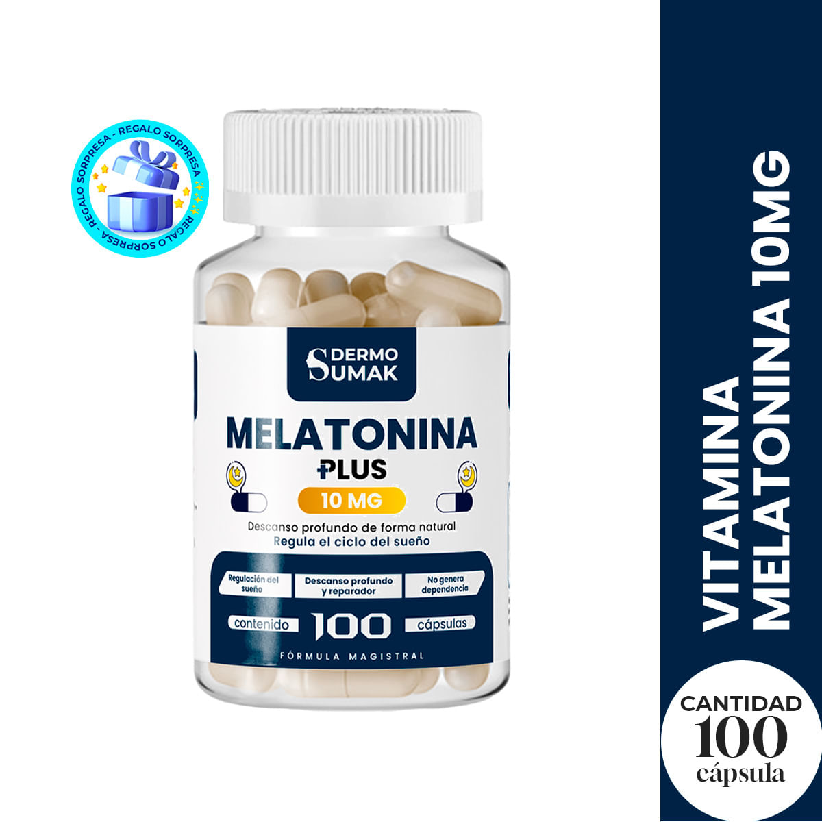 Melatonina Plus 10Mg - 100 Cap - Dermo Sumak Regalo Pastillero