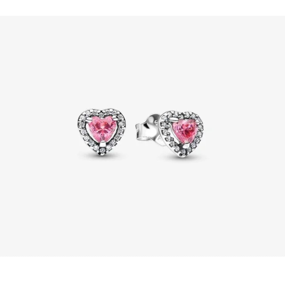 Aretes Pandora botón corazón rosa mujer