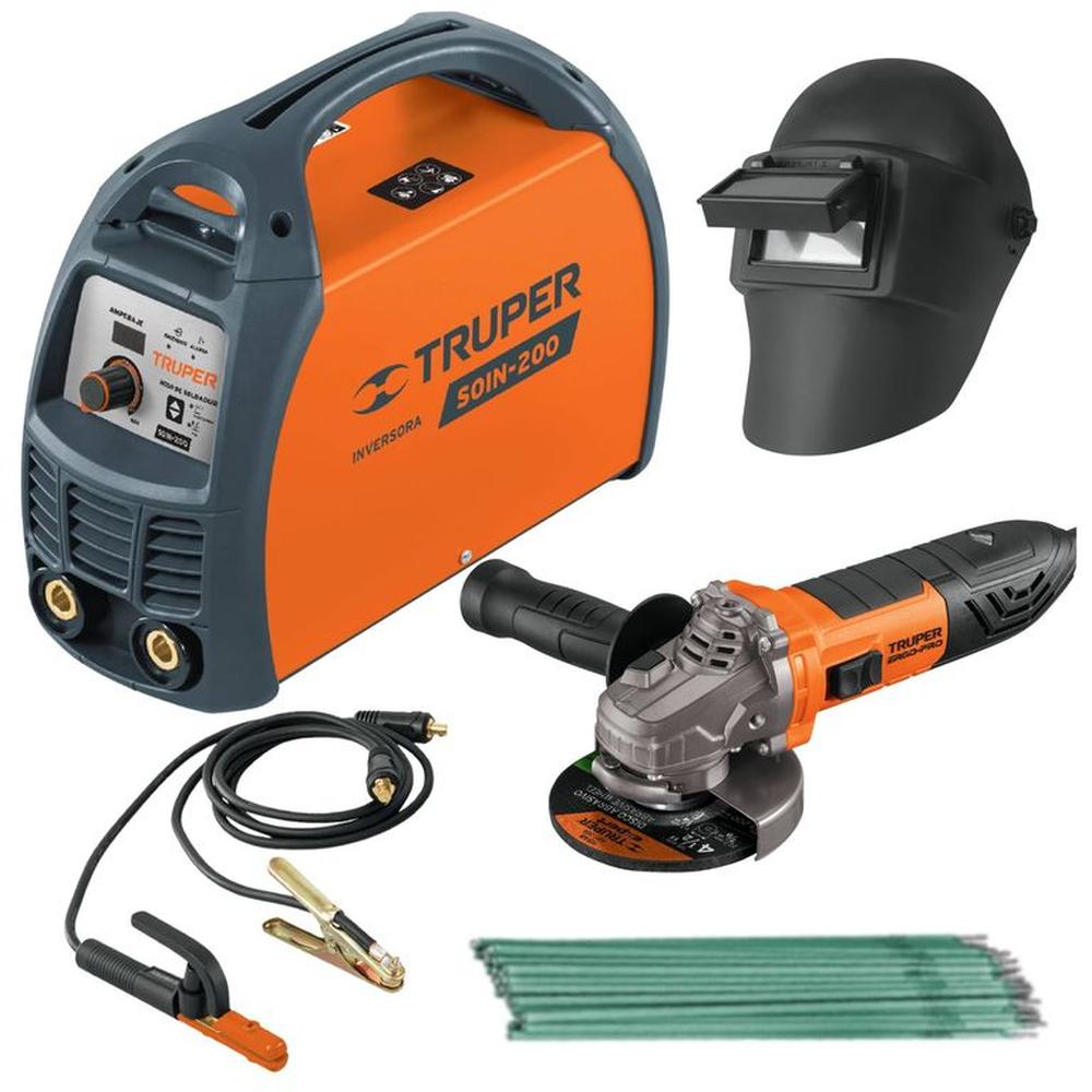 Combo Soldadora inversora 200A  amoladora mascara de soldar electrodos