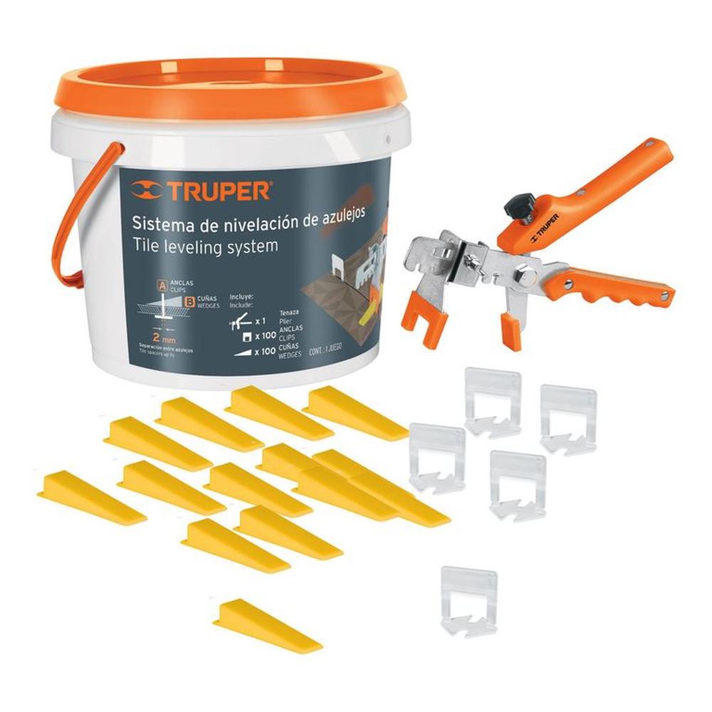 Kit cuña nivelador de porcelanato, clips, alicate - Balde Truper