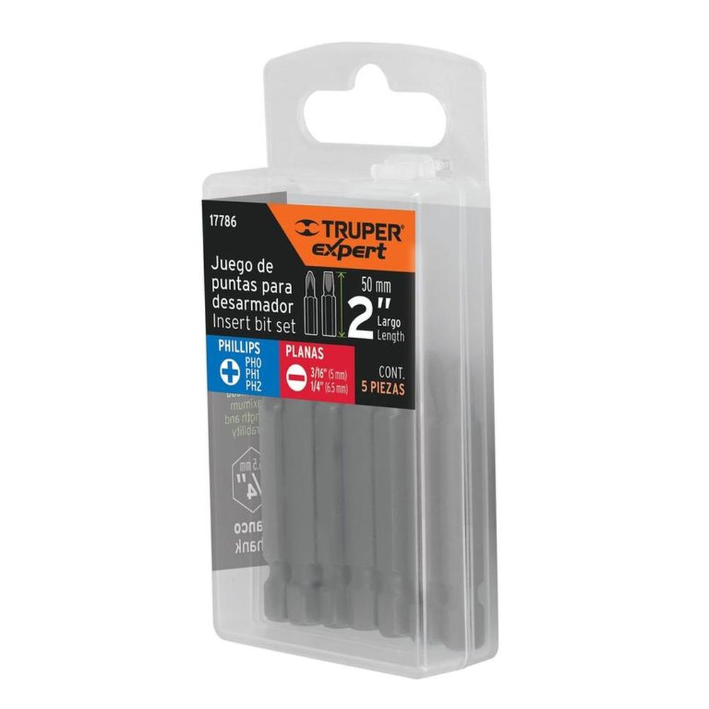 Juego puntas para destornillador 5 Pzas cruz y planas 2"" Truper Expert