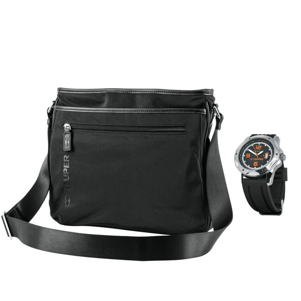 Bolso, morral ejecutivo 6 compartimentos + Reloj para caballero Truper