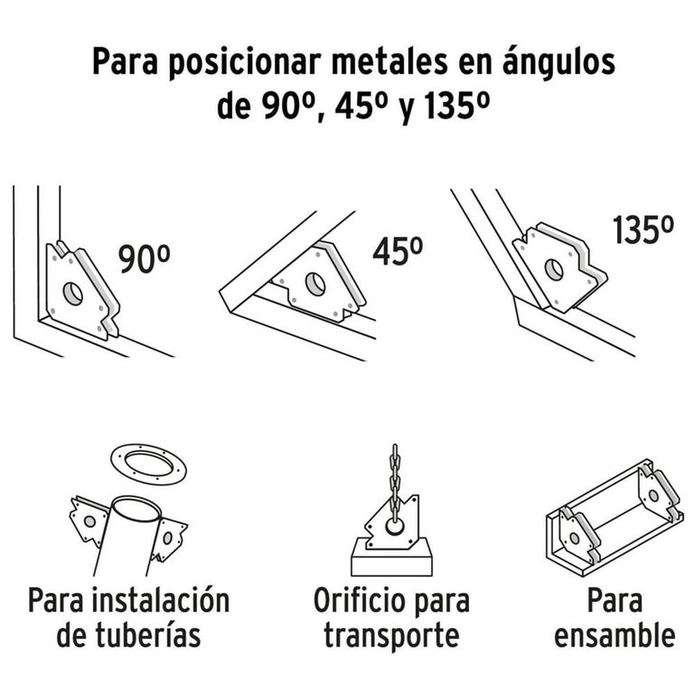 Escuadra magnética 5"" para soldar, capacidad 25 kg, 4 unidades Truper