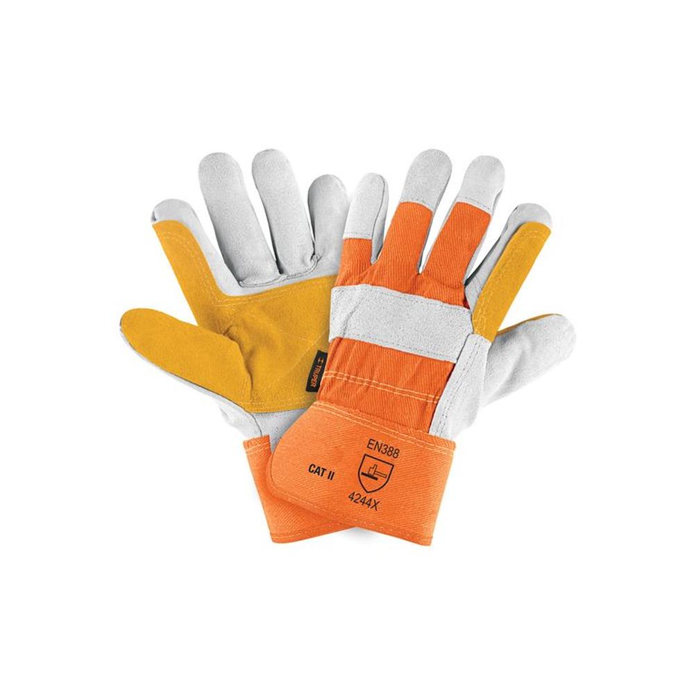 Guantes de carnaza y loneta con refuerzo unitalla TRUPER Naranja