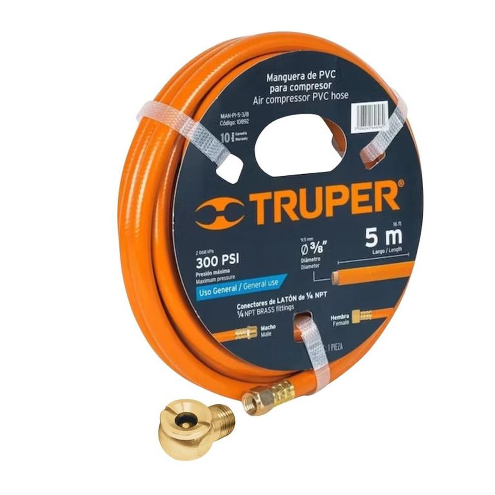 Manguera de aire 5m + Cabeza infladora de llantas macho cuerda 14 Naranja