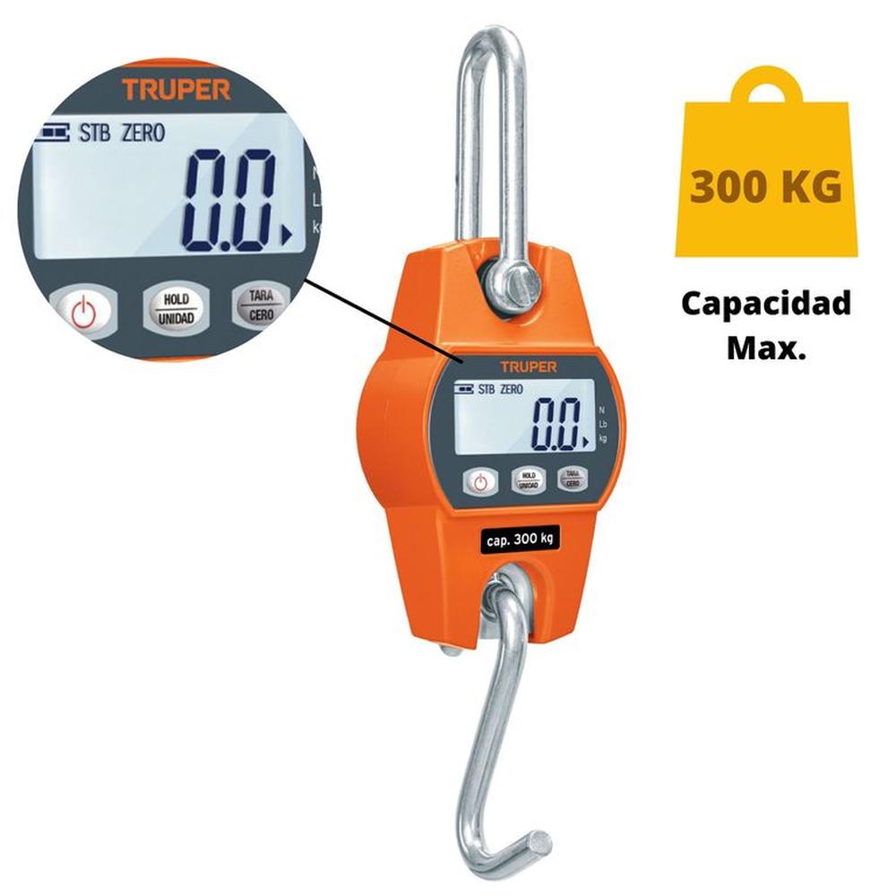 Balanza electrónica colgante 300kg truper