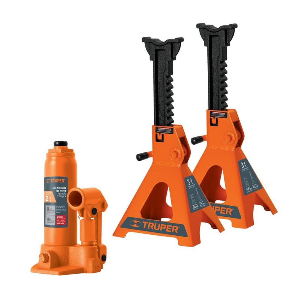 Gata hidráulica botella 2 toneladas +2 Caballetes 3TN Truper