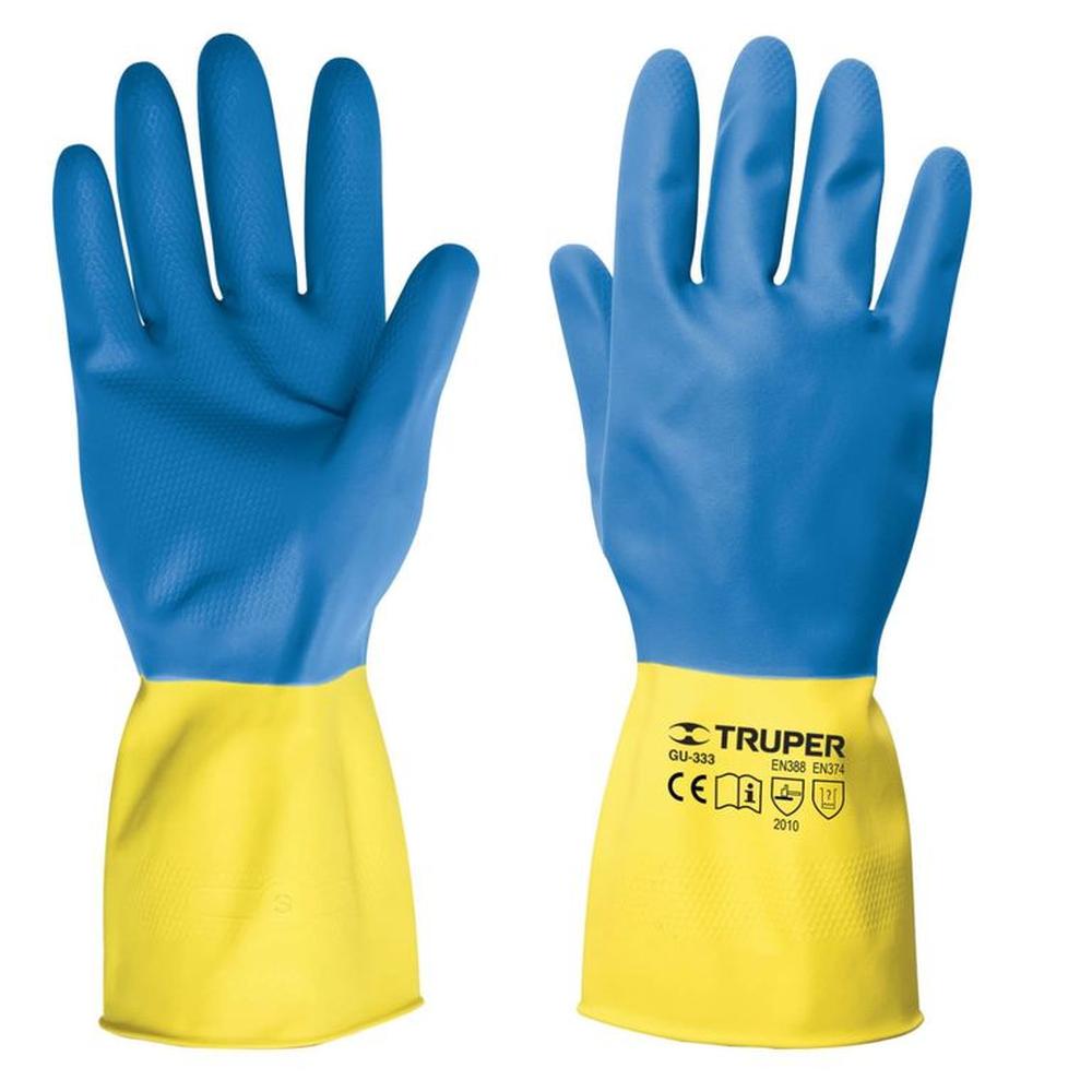 Guantes látex reforzado para limpieza 8 talla M, Truper Azul