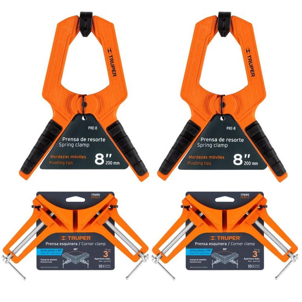 combo Prensa esquinera + prensa resorte, carpintero / 4 piezas, truper