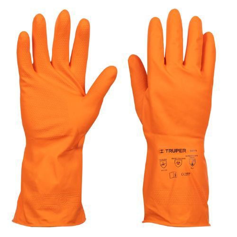 Guantes látex para limpieza, Puño largo 8 talla M Truper Naranja