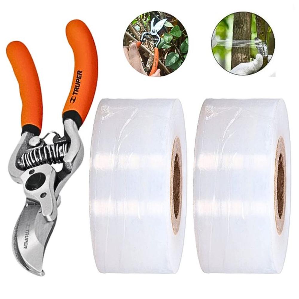 kit injerto tijera para poda, 2 cintas de injerto stretch film TRUPER Naranja
