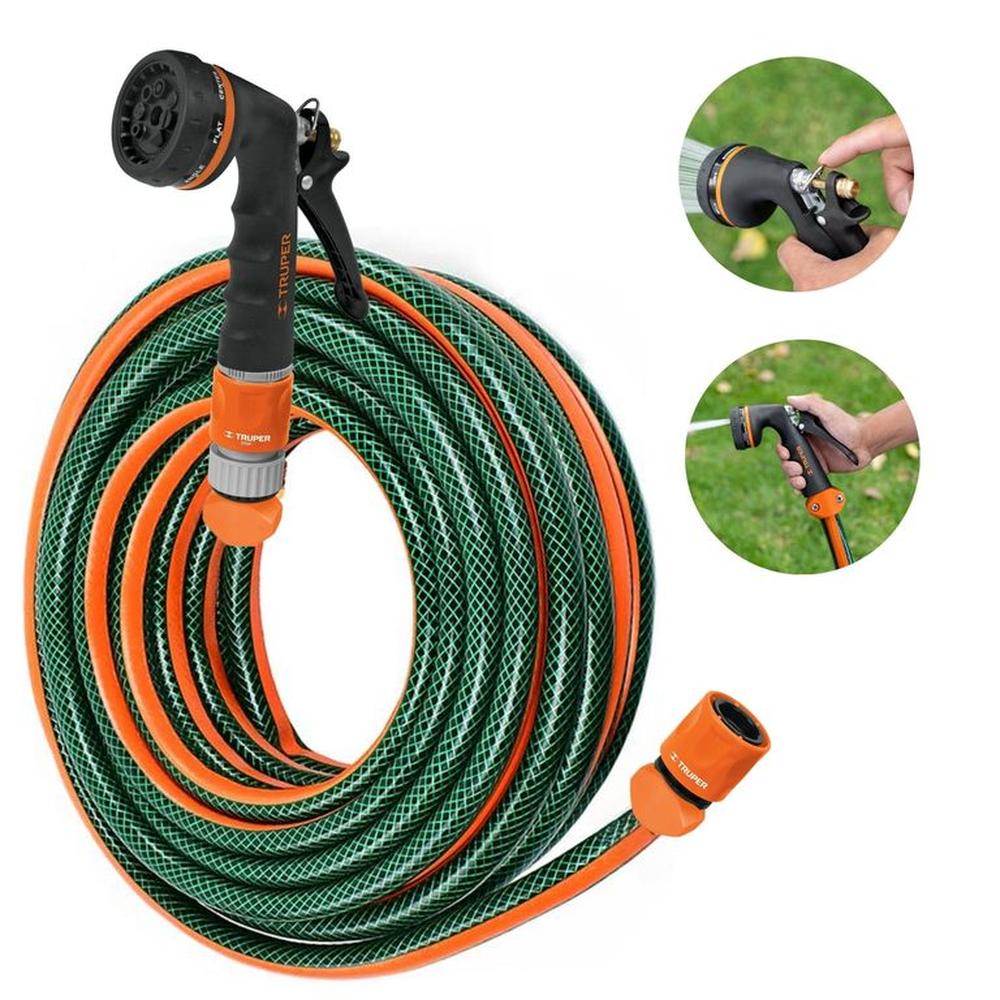 Combo manguera de riego 12X25m pistola metálico de riego Truper Verde