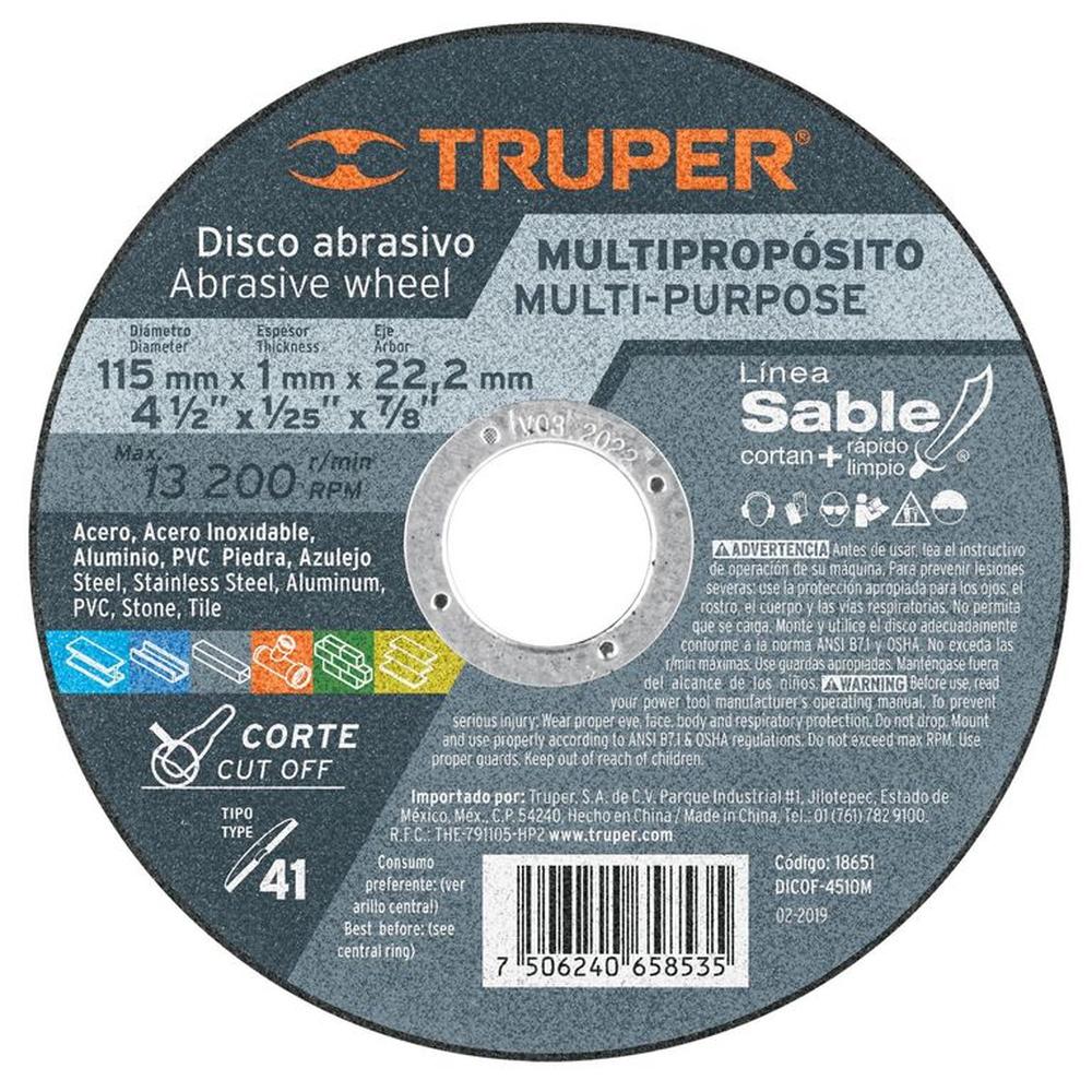 Disco de corte multimaterial  4-1/2"" x 1 mm,  profesional Truper