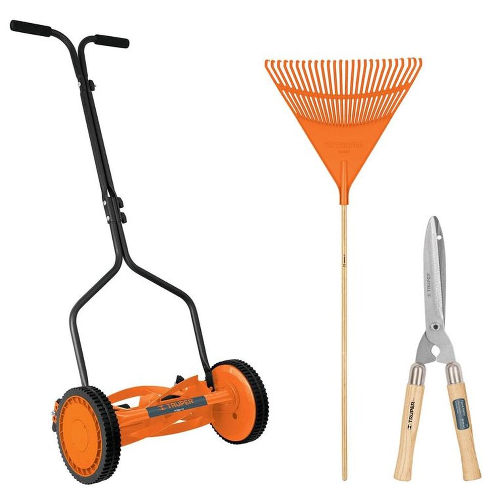 Podadora manual, mas Tijera de poda 50 cm y Escoba rastrillo Truper