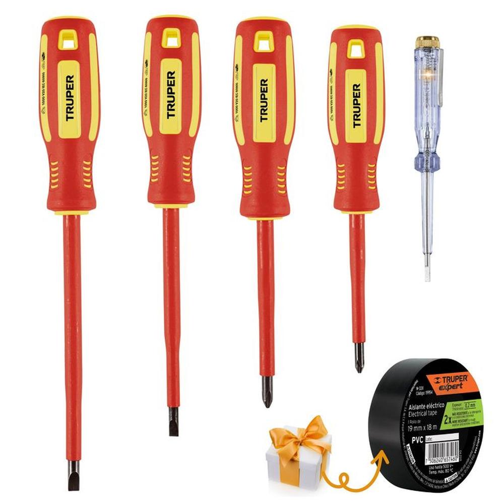 Desarmadores dieléctricos 1000V 4 unidades, probador de corriente