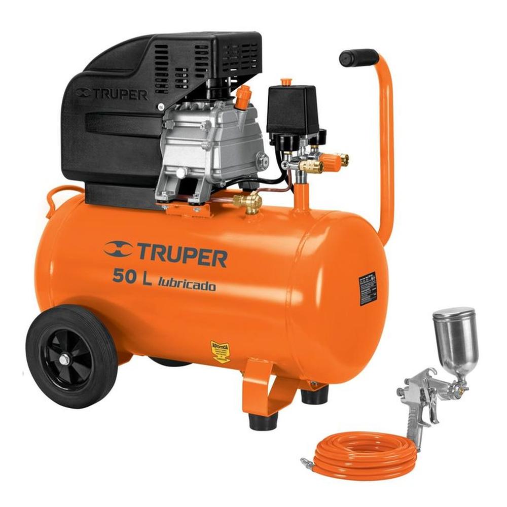 KIT Compresora de Aire 50 Litros 3.5 HP manguera 5m Pistola para pinta Naranja