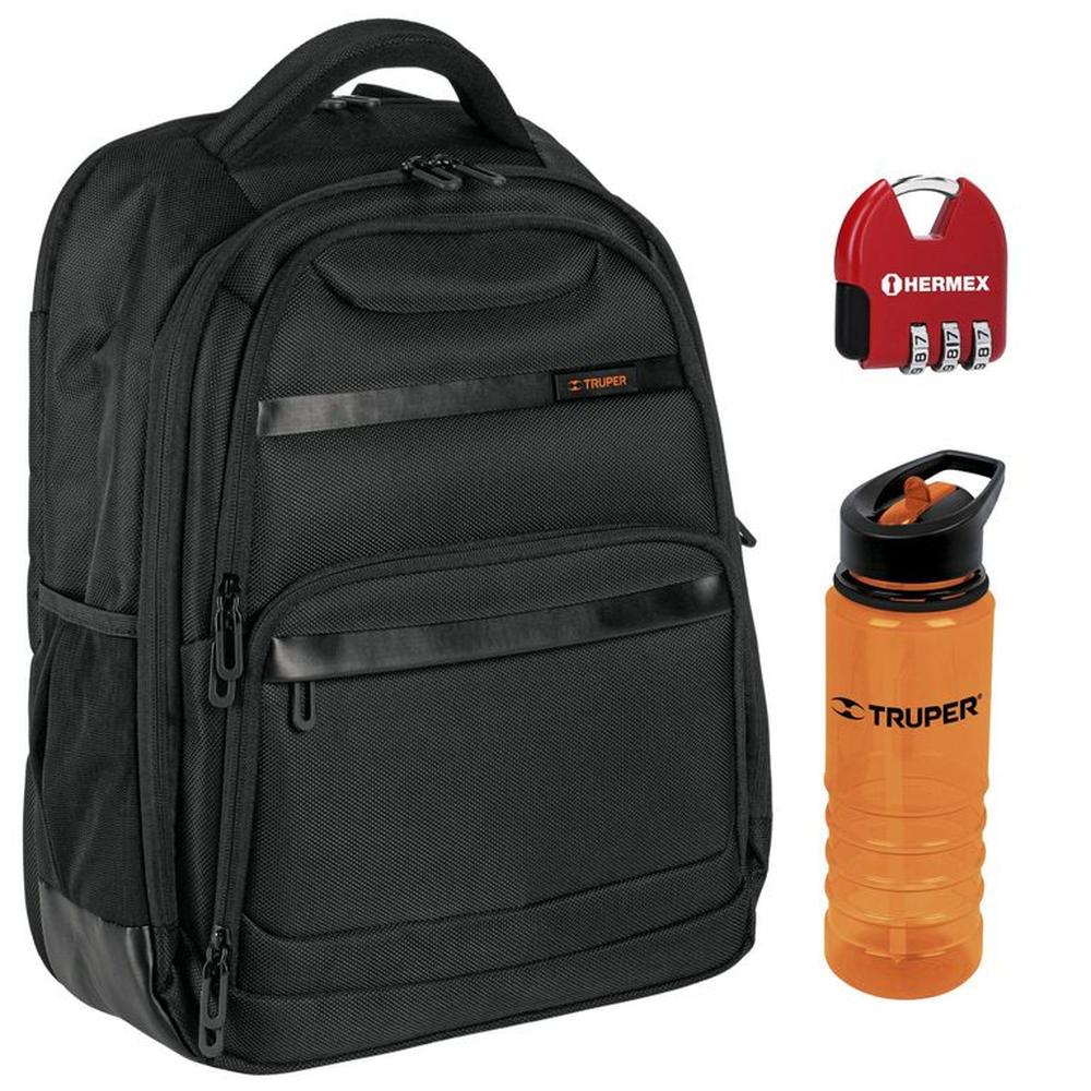 Combo mochila porta laptop, Tomatodo 740 ml y candado de combinación
