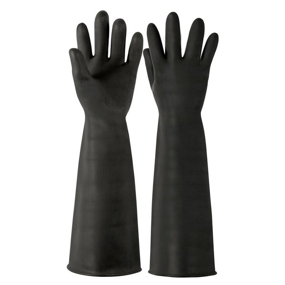 Guantes látex INDUSTRIAL puño largo 9 talla G, Truper Negro