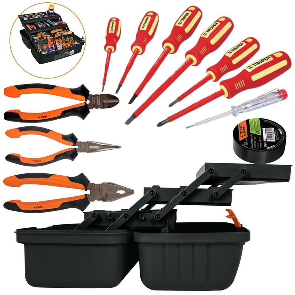 combo Caja de electricistas, 3 alicates desarmadores 1000v