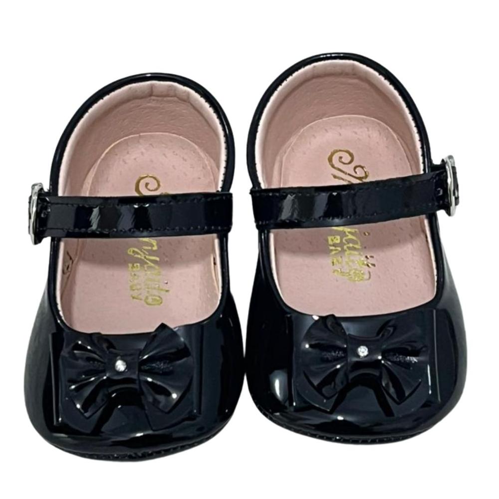 Zapatito de bebe infantil negro lazo al centro para bebé