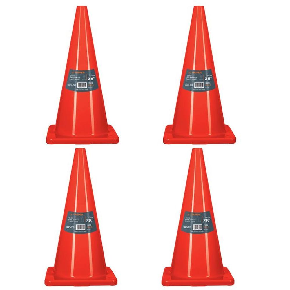 Cono de seguridad precaución  de 70 cm 4 unidades PVC Truper