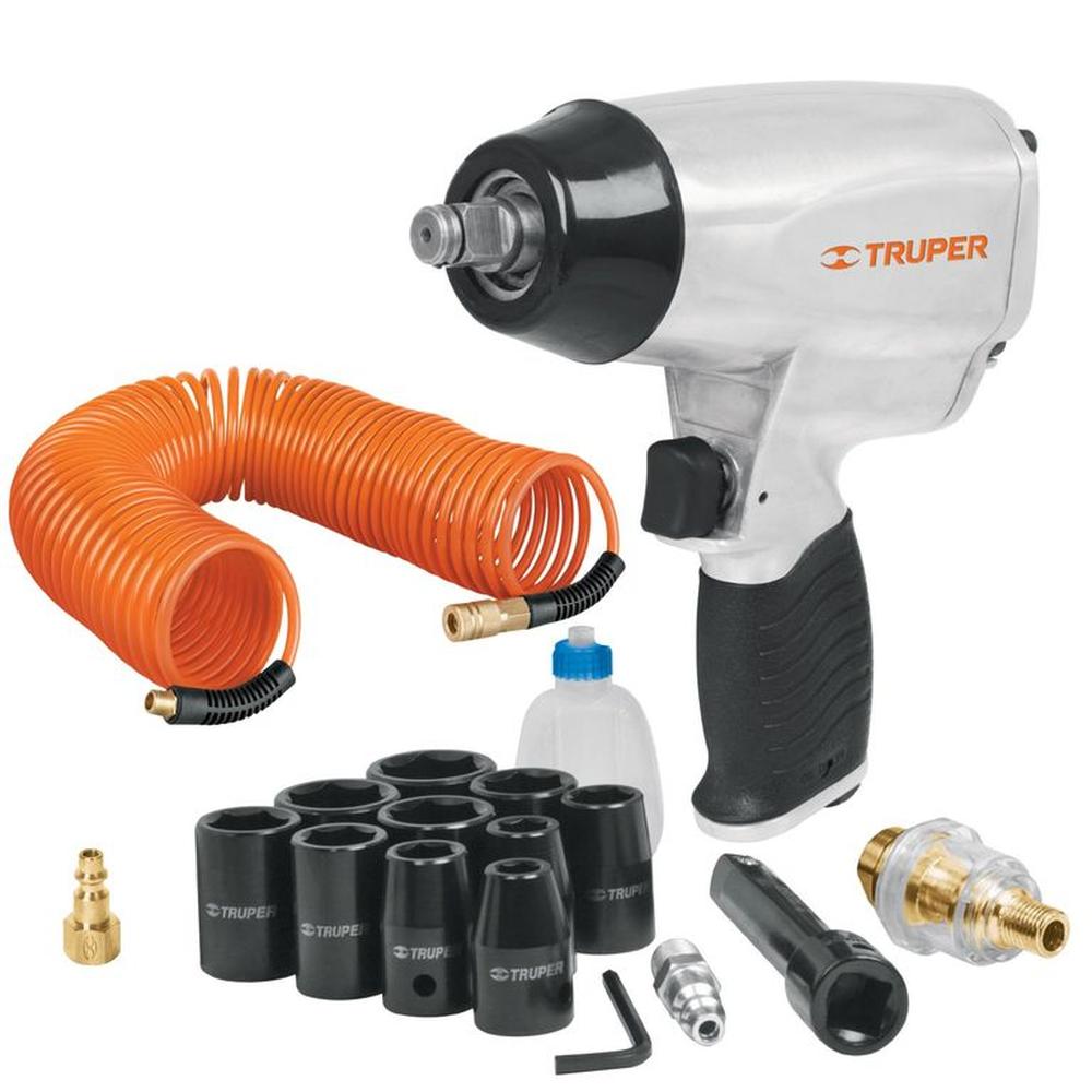 Kit Llave De Impacto 3 Velocidades Manguera De Aire 10 Dados Blanco