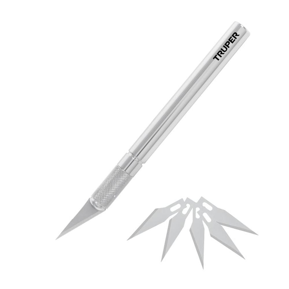 Cutter cuchilla exacto profesional con 6 cuchillas de acero, TRUPER
