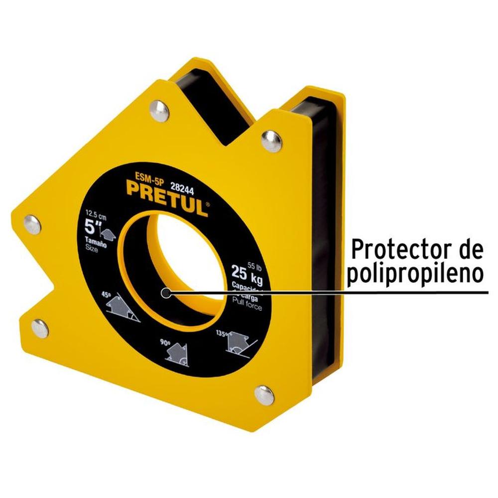 Escuadra magnética 5"" para soldar, capacidad 25 kg, PRETUL Truper