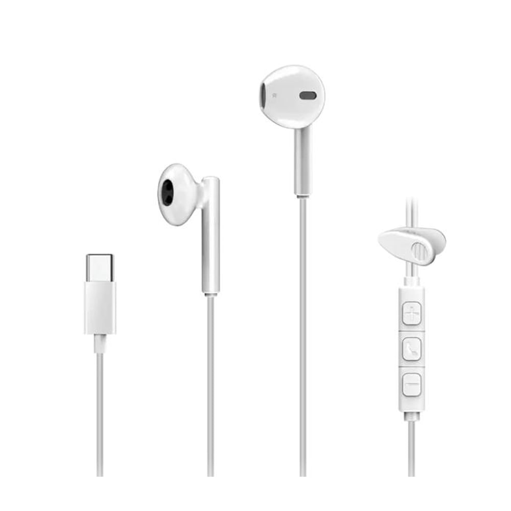 Auriculares In-Ear Genius HS-M366 USB-C 14.2mm con Micrófono Clip Giratorio Color Blanco