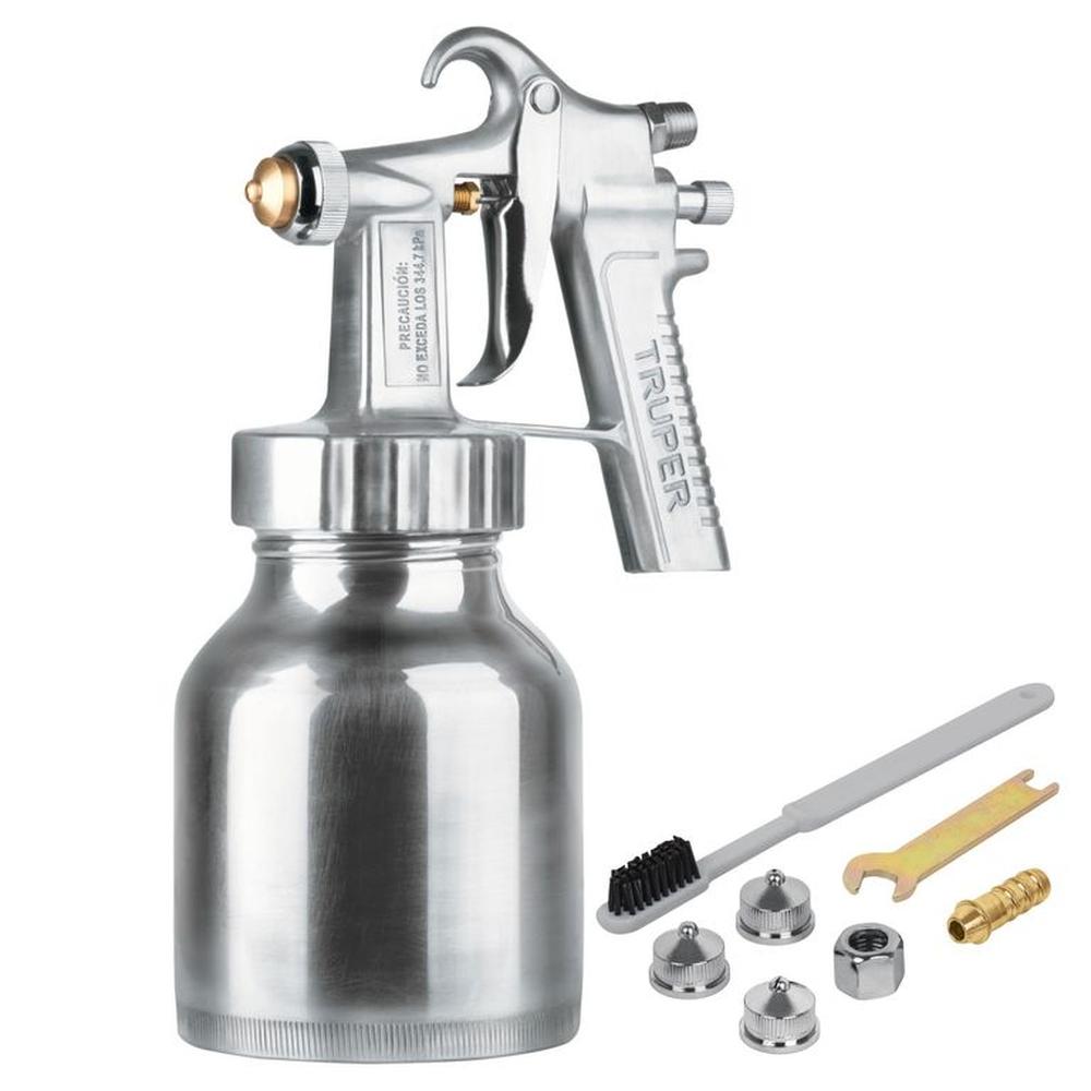 Pistola para pintar baja presión fino acabado entrada sup Truper Gris