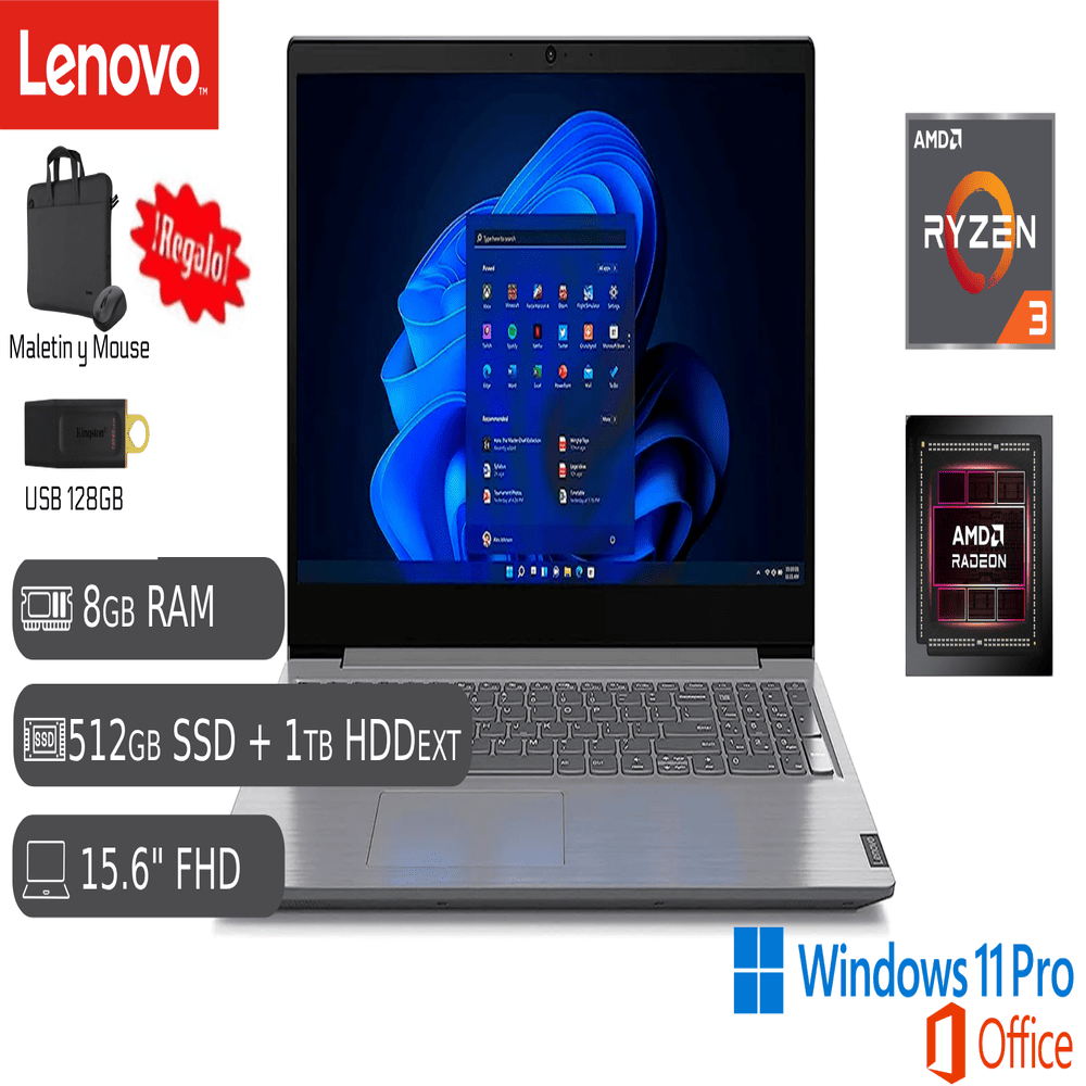 Lenovo V15 G4 AMD RYZEN 8GB RAM 512GB SSD 1TB HDD EXT 156 USB 128GB