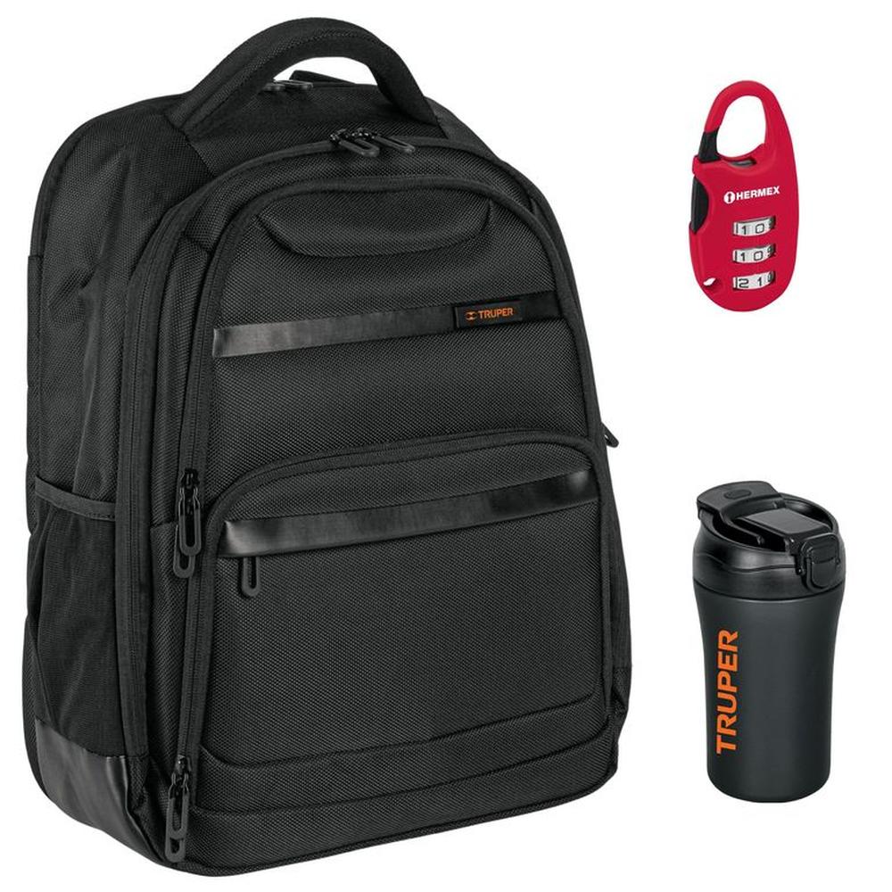 Combo Mochila Porta Laptop Candado Termo Truper Uso Diario